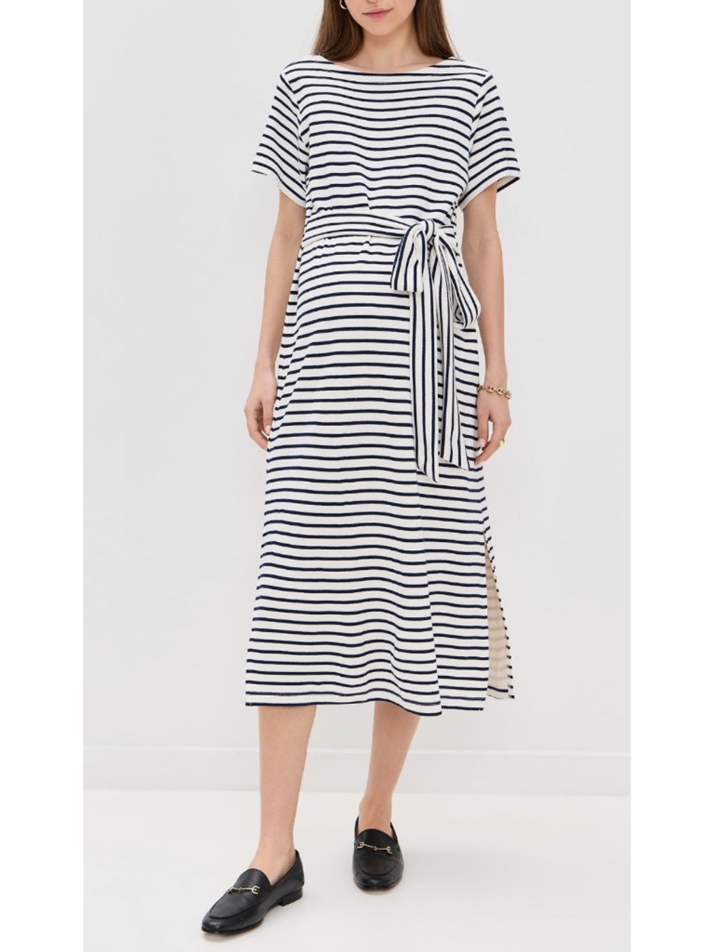 Hatch Navy and White Striped Midi Carla Dress Small